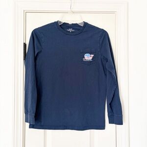 Vineyard Vines Boys Navy Long Sleeve Whale Tee medium (12-14) HOCKEY WHALE